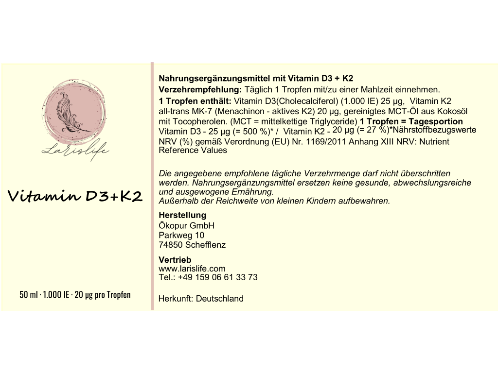 Vitamin D3+K2 - 50 ml Öl